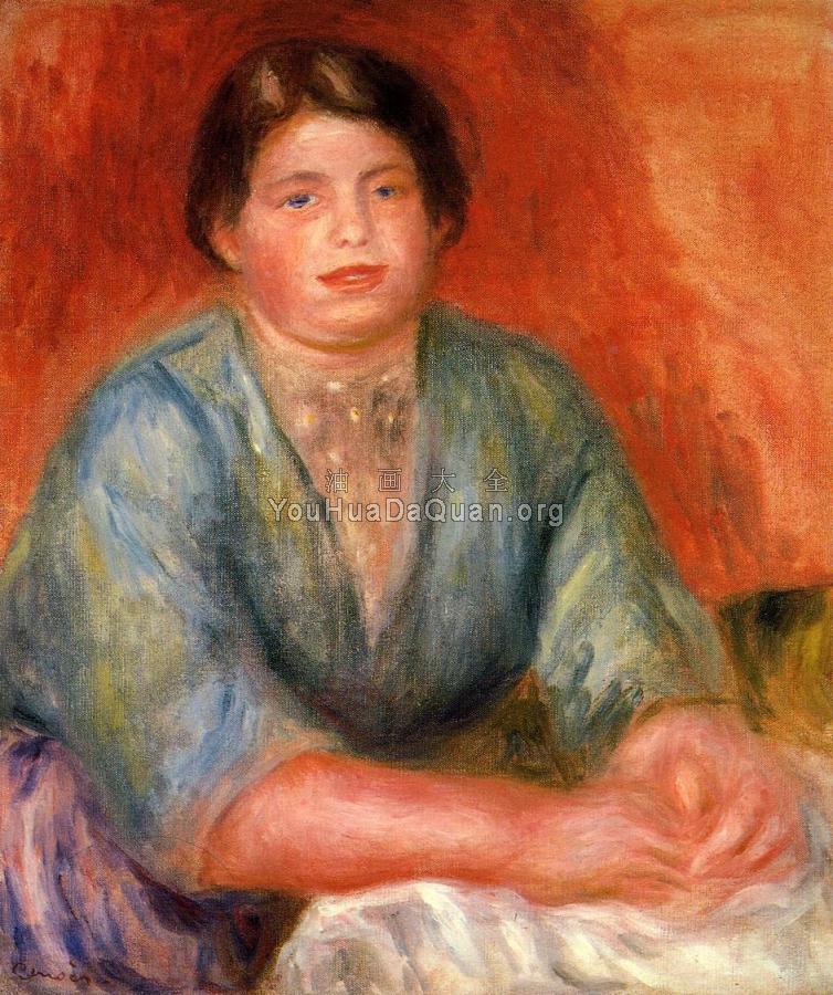 Seated Woman in a Blue Dress - 皮埃尔·奥古斯特·雷诺阿